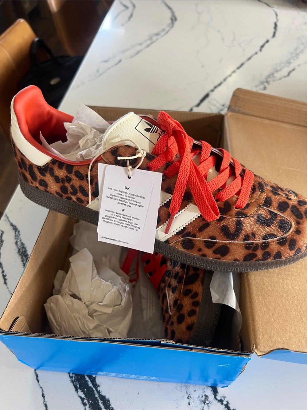 adidas Kids Leopard Print Sneakers with Red Laces and White Stripes